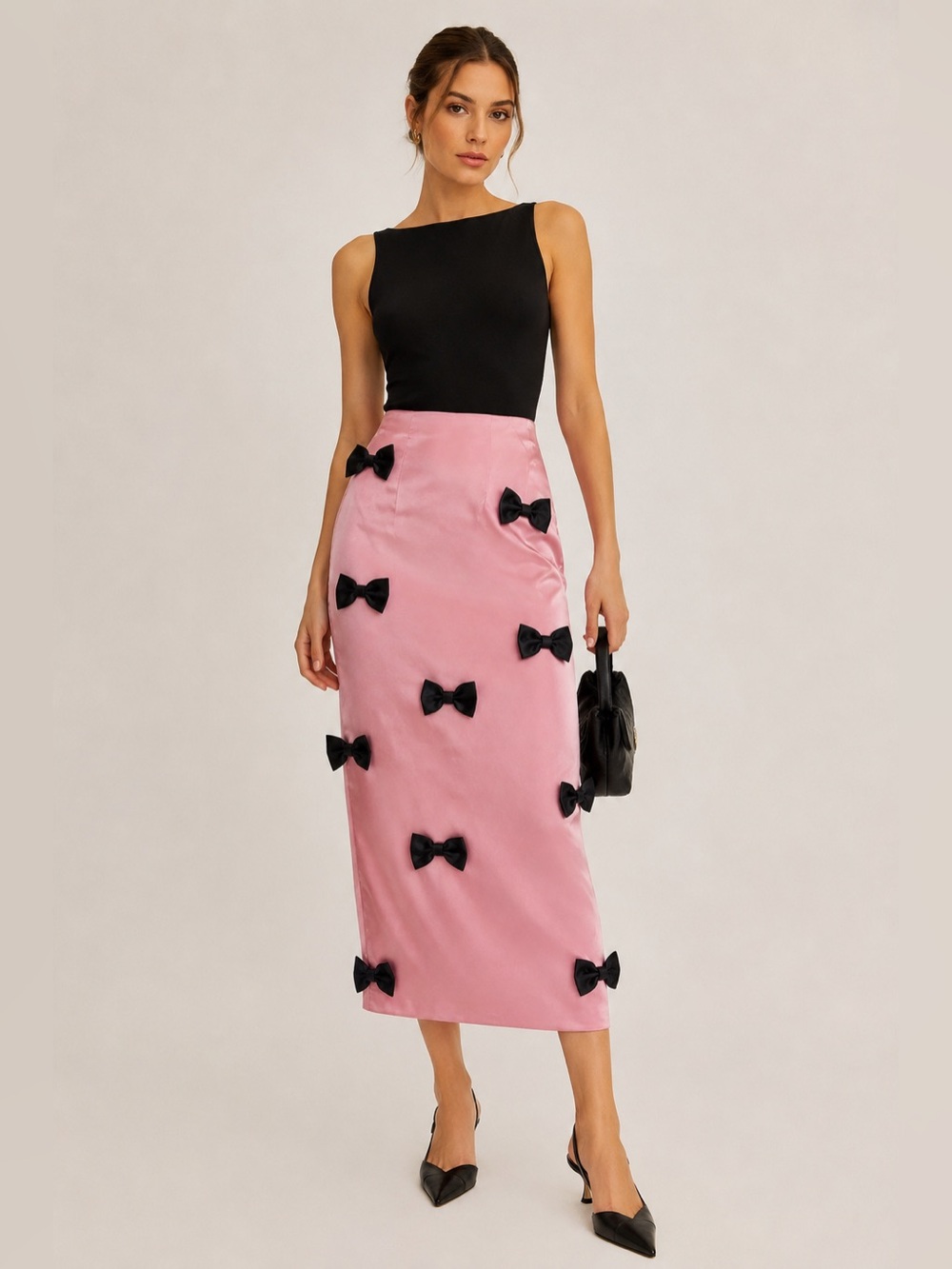 Gentle Woman Pink Satin Bow Midi Skirt S Coquette Balletcore Dollcore Barbiecore